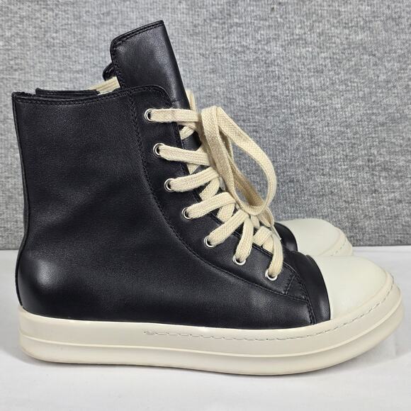 RICK OWENS DRKSHDW RAMONES BLACK LEATHER HIGH‑TOP SNEAKERS – SIZE 42 – SIDE ZIP main image 8